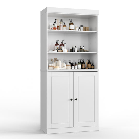 100% Solid Wood Bathroom & Laundry Storage Cabinet, Raised Panel Doors, Adjustable Shelves, 32" Wide, 71.5" Tall