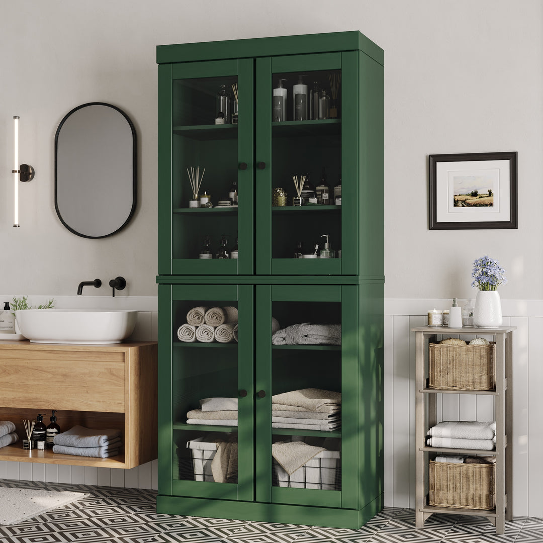 100% Solid Wood Bathroom & Laundry Storage Cabinet, Raised Panel Doors, Adjustable Shelves, 32" Wide, 71.5" Tall