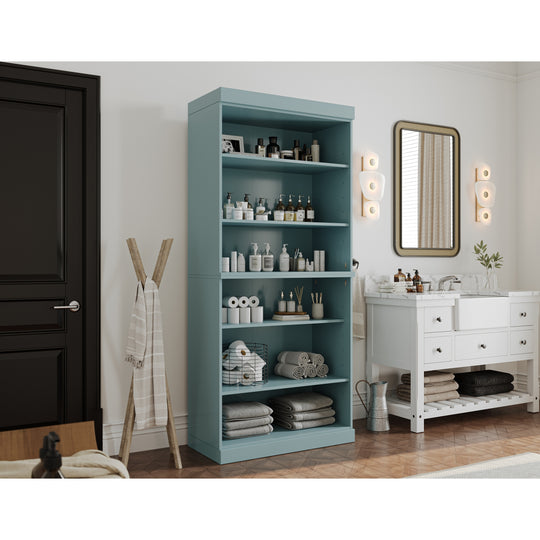 100% Solid Wood Bathroom & Laundry Storage Cabinet, Raised Panel Doors, Adjustable Shelves, 32" Wide, 71.5" Tall
