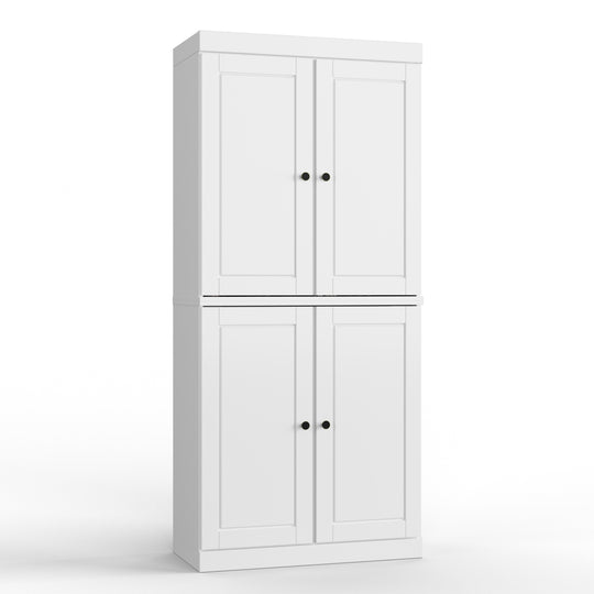 100% Solid Wood Bathroom & Laundry Storage Cabinet, Raised Panel Doors, Adjustable Shelves, 32" Wide, 71.5" Tall