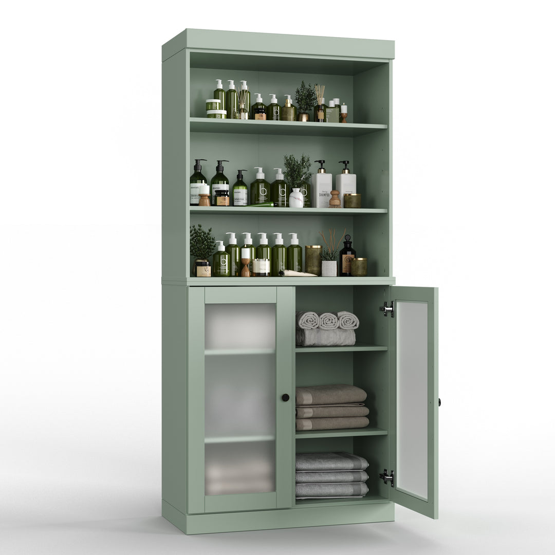 100% Solid Wood Bathroom & Laundry Storage Cabinet, Raised Panel Doors, Adjustable Shelves, 32" Wide, 71.5" Tall