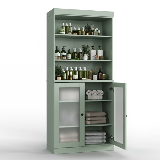 100% Solid Wood Bathroom & Laundry Storage Cabinet, Raised Panel Doors, Adjustable Shelves, 32" Wide, 71.5" Tall