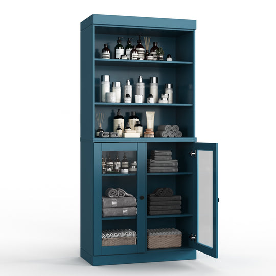 100% Solid Wood Bathroom & Laundry Storage Cabinet, Raised Panel Doors, Adjustable Shelves, 32" Wide, 71.5" Tall