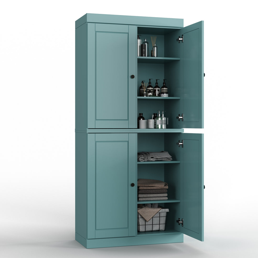 100% Solid Wood Bathroom & Laundry Storage Cabinet, Raised Panel Doors, Adjustable Shelves, 32" Wide, 71.5" Tall