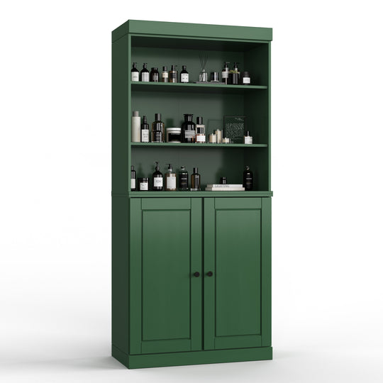 100% Solid Wood Bathroom & Laundry Storage Cabinet, Raised Panel Doors, Adjustable Shelves, 32" Wide, 71.5" Tall