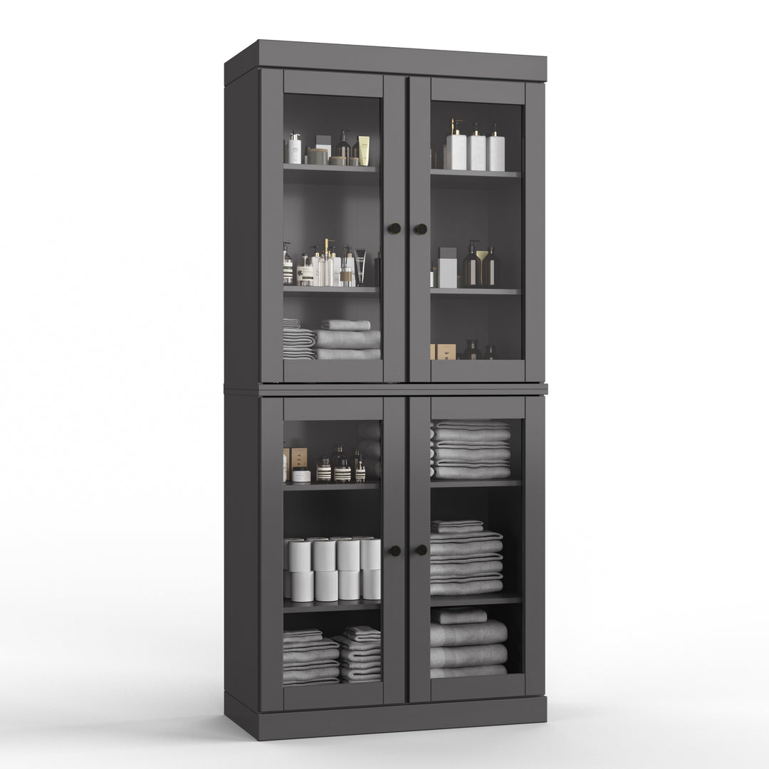 100% Solid Wood Bathroom & Laundry Storage Cabinet, Raised Panel Doors, Adjustable Shelves, 32" Wide, 71.5" Tall