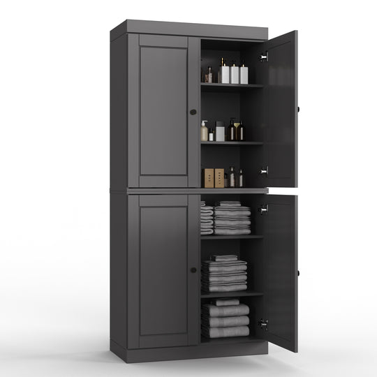 100% Solid Wood Bathroom & Laundry Storage Cabinet, Raised Panel Doors, Adjustable Shelves, 32" Wide, 71.5" Tall