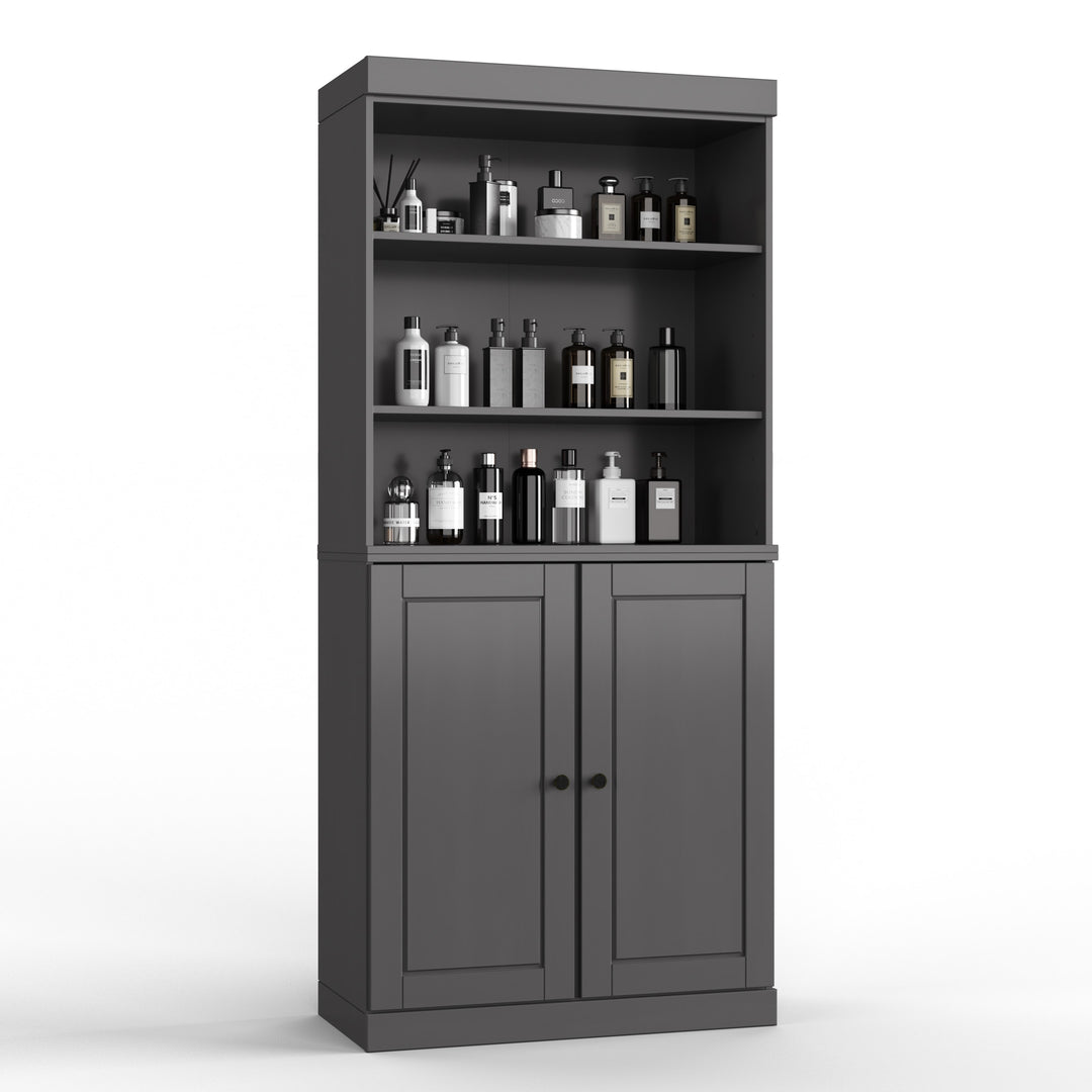 100% Solid Wood Bathroom & Laundry Storage Cabinet, Raised Panel Doors, Adjustable Shelves, 32" Wide, 71.5" Tall