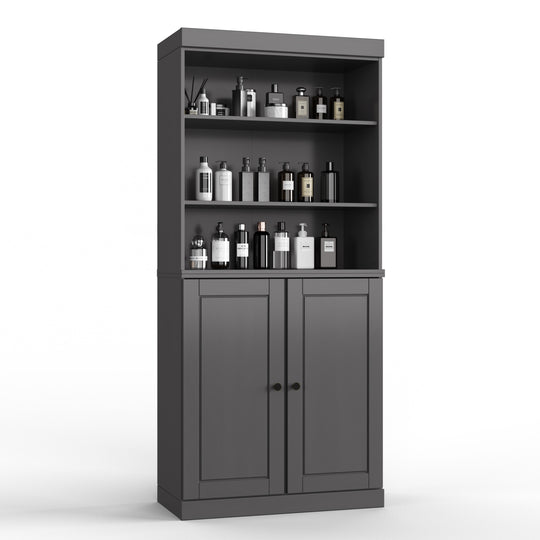 100% Solid Wood Bathroom & Laundry Storage Cabinet, Raised Panel Doors, Adjustable Shelves, 32" Wide, 71.5" Tall
