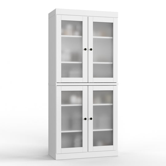 100% Solid Wood Bathroom & Laundry Storage Cabinet, Raised Panel Doors, Adjustable Shelves, 32" Wide, 71.5" Tall