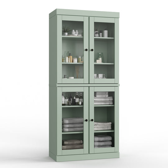100% Solid Wood Bathroom & Laundry Storage Cabinet, Raised Panel Doors, Adjustable Shelves, 32" Wide, 71.5" Tall