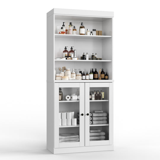 100% Solid Wood Bathroom & Laundry Storage Cabinet, Raised Panel Doors, Adjustable Shelves, 32" Wide, 71.5" Tall