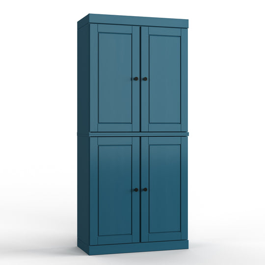 100% Solid Wood Bathroom & Laundry Storage Cabinet, Raised Panel Doors, Adjustable Shelves, 32" Wide, 71.5" Tall