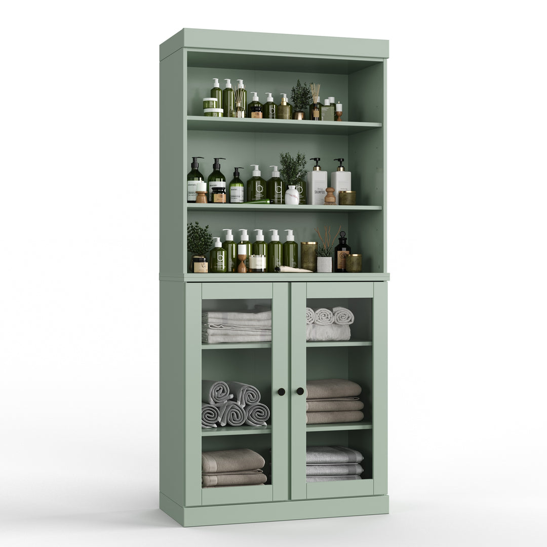 100% Solid Wood Bathroom & Laundry Storage Cabinet, Raised Panel Doors, Adjustable Shelves, 32" Wide, 71.5" Tall
