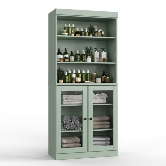 100% Solid Wood Bathroom & Laundry Storage Cabinet, Raised Panel Doors, Adjustable Shelves, 32" Wide, 71.5" Tall