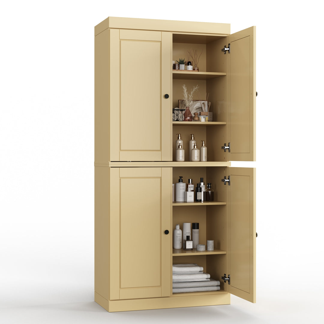 100% Solid Wood Bathroom & Laundry Storage Cabinet, Raised Panel Doors, Adjustable Shelves, 32" Wide, 71.5" Tall