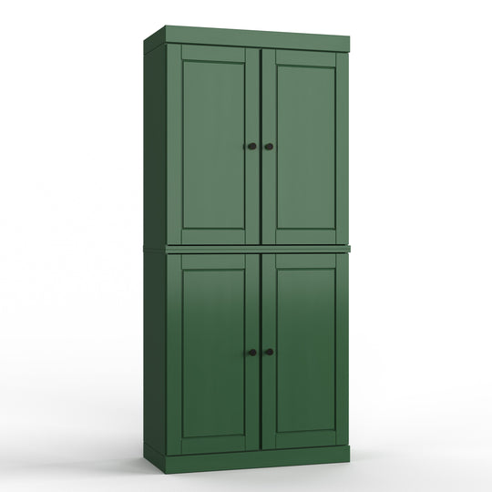 100% Solid Wood Bathroom & Laundry Storage Cabinet, Raised Panel Doors, Adjustable Shelves, 32" Wide, 71.5" Tall