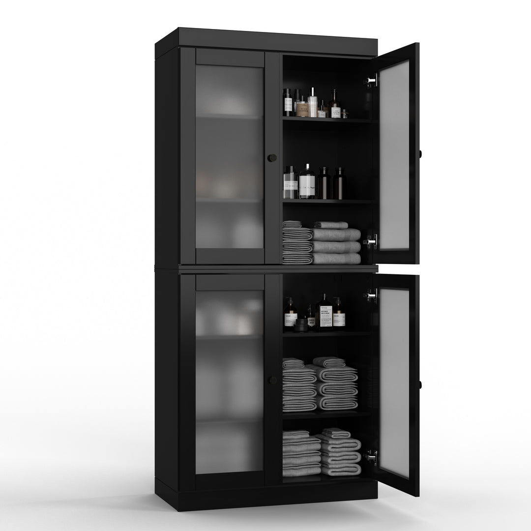 100% Solid Wood Bathroom & Laundry Storage Cabinet, Raised Panel Doors, Adjustable Shelves, 32" Wide, 71.5" Tall