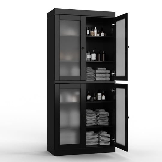 100% Solid Wood Bathroom & Laundry Storage Cabinet, Raised Panel Doors, Adjustable Shelves, 32" Wide, 71.5" Tall