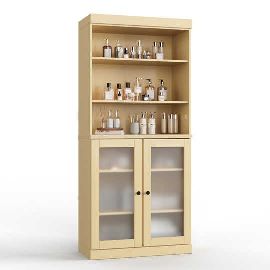 100% Solid Wood Bathroom & Laundry Storage Cabinet, Raised Panel Doors, Adjustable Shelves, 32" Wide, 71.5" Tall