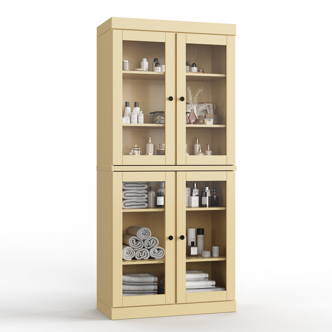 100% Solid Wood Bathroom & Laundry Storage Cabinet, Raised Panel Doors, Adjustable Shelves, 32" Wide, 71.5" Tall