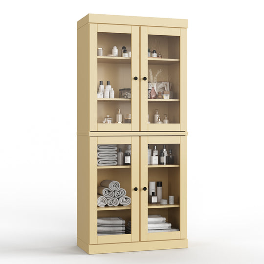 100% Solid Wood Bathroom & Laundry Storage Cabinet, Raised Panel Doors, Adjustable Shelves, 32" Wide, 71.5" Tall