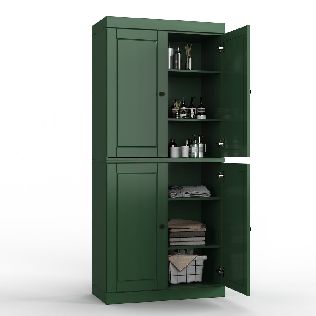 100% Solid Wood Bathroom & Laundry Storage Cabinet, Raised Panel Doors, Adjustable Shelves, 32" Wide, 71.5" Tall