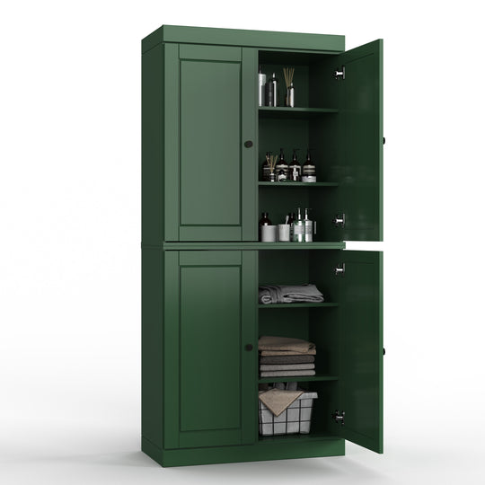 100% Solid Wood Bathroom & Laundry Storage Cabinet, Raised Panel Doors, Adjustable Shelves, 32" Wide, 71.5" Tall