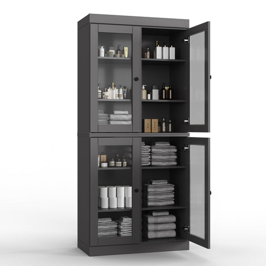 100% Solid Wood Bathroom & Laundry Storage Cabinet, Raised Panel Doors, Adjustable Shelves, 32" Wide, 71.5" Tall