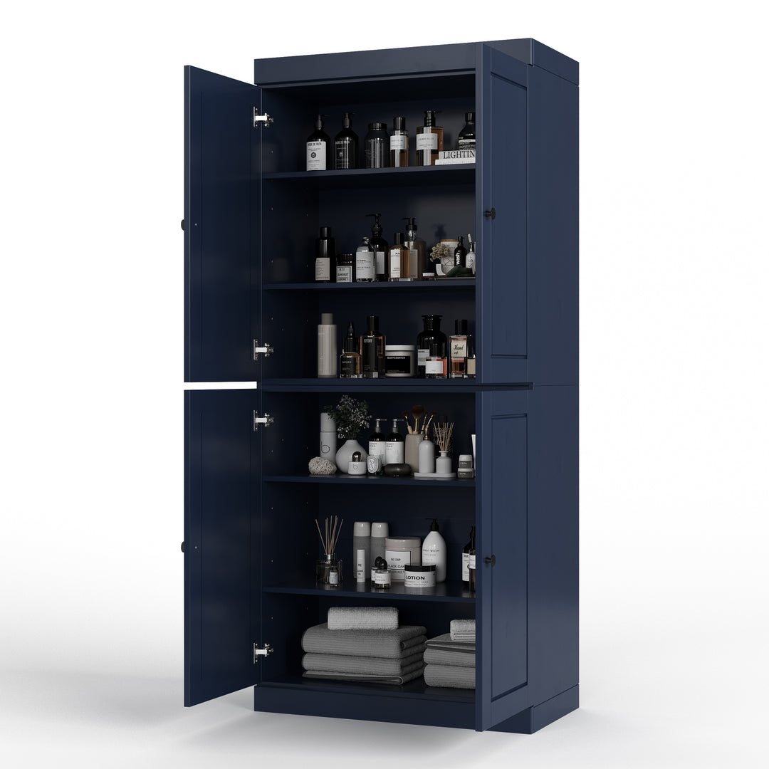 100% Solid Wood Bathroom & Laundry Storage Cabinet, Raised Panel Doors, Adjustable Shelves, 32" Wide, 71.5" Tall