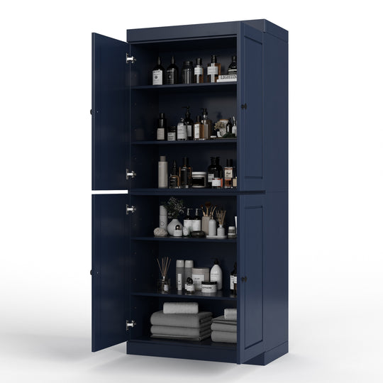 100% Solid Wood Bathroom & Laundry Storage Cabinet, Raised Panel Doors, Adjustable Shelves, 32" Wide, 71.5" Tall