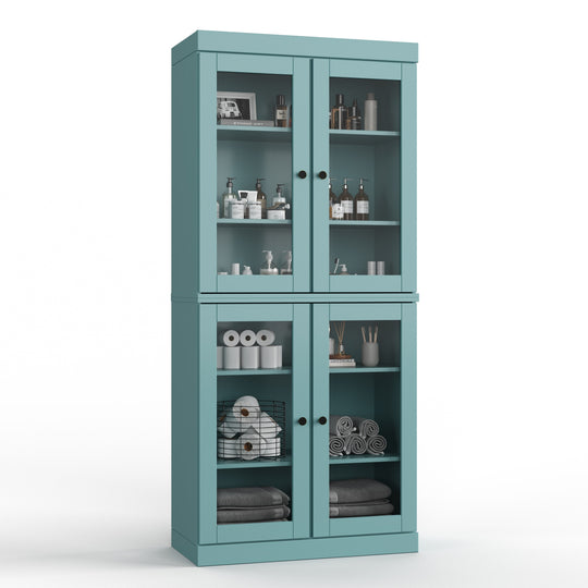 100% Solid Wood Bathroom & Laundry Storage Cabinet, Raised Panel Doors, Adjustable Shelves, 32" Wide, 71.5" Tall