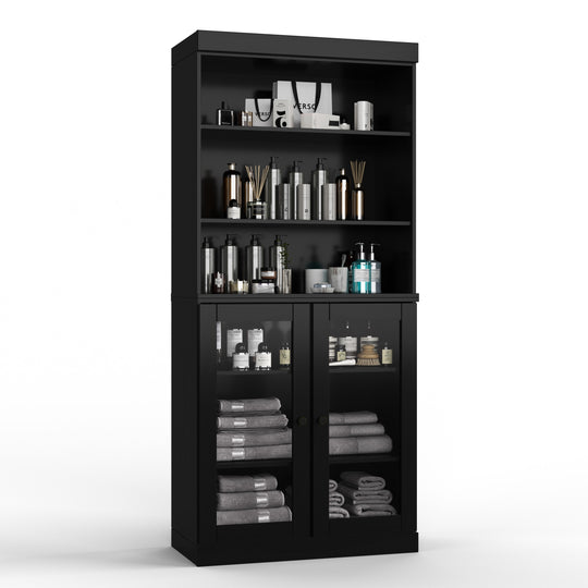 100% Solid Wood Bathroom & Laundry Storage Cabinet, Raised Panel Doors, Adjustable Shelves, 32" Wide, 71.5" Tall