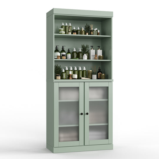 100% Solid Wood Bathroom & Laundry Storage Cabinet, Raised Panel Doors, Adjustable Shelves, 32" Wide, 71.5" Tall