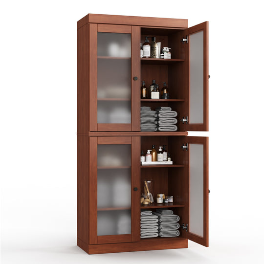 100% Solid Wood Bathroom & Laundry Storage Cabinet, Raised Panel Doors, Adjustable Shelves, 32" Wide, 71.5" Tall