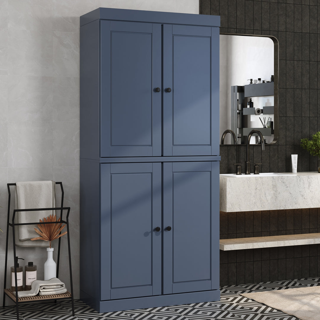 100% Solid Wood Bathroom & Laundry Storage Cabinet, Raised Panel Doors, Adjustable Shelves, 32" Wide, 71.5" Tall