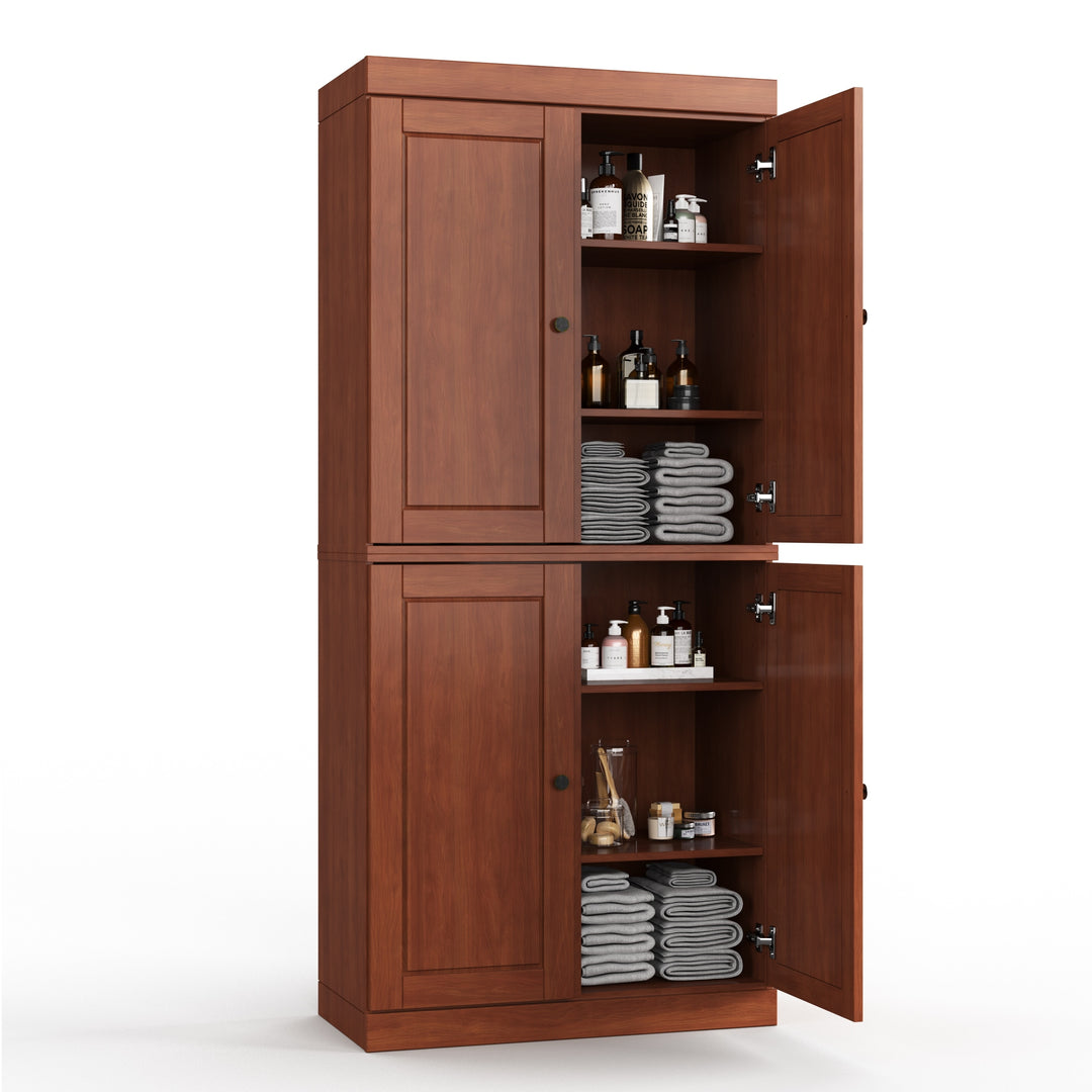 100% Solid Wood Bathroom & Laundry Storage Cabinet, Raised Panel Doors, Adjustable Shelves, 32" Wide, 71.5" Tall
