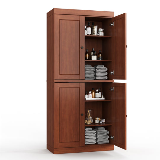 100% Solid Wood Bathroom & Laundry Storage Cabinet, Raised Panel Doors, Adjustable Shelves, 32" Wide, 71.5" Tall