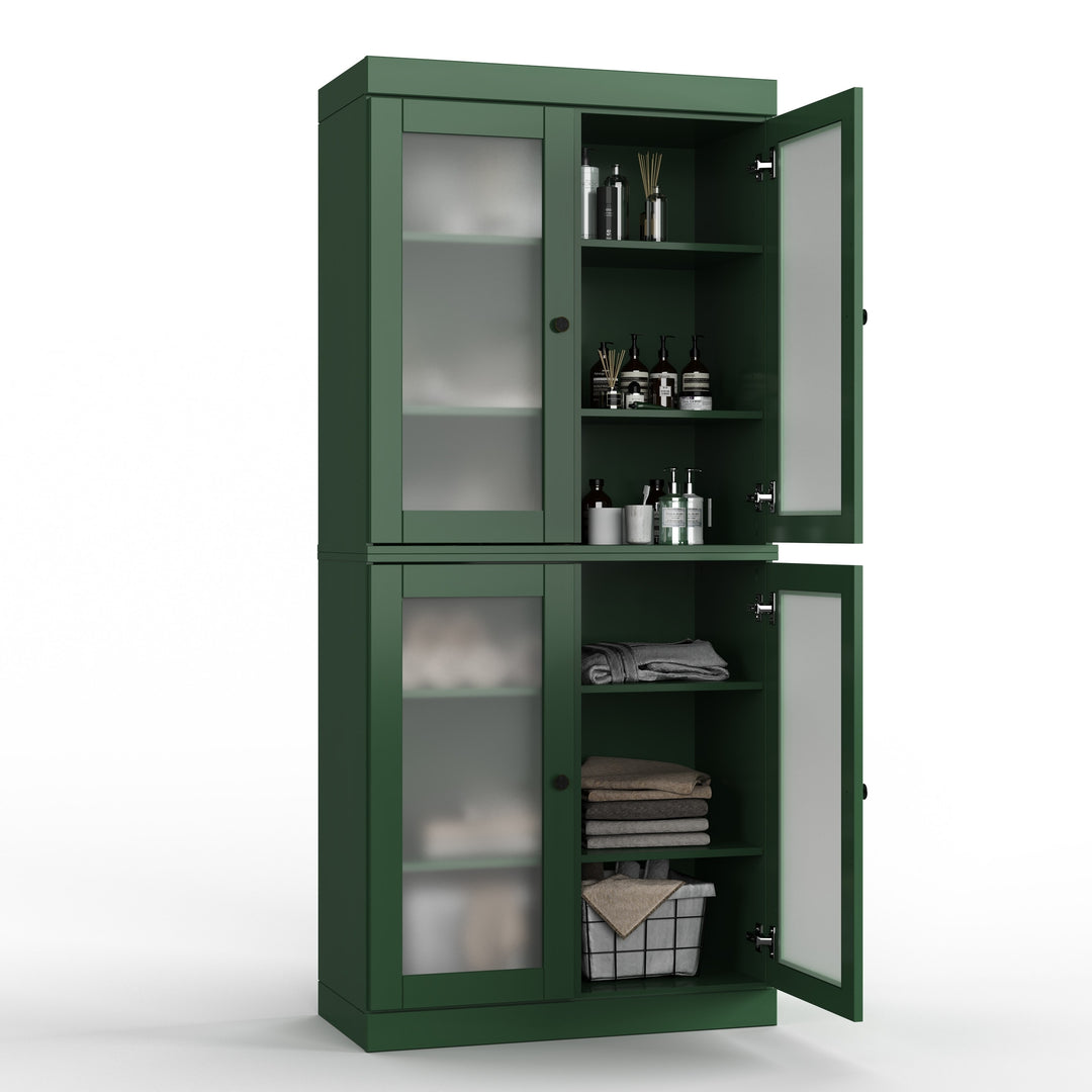100% Solid Wood Bathroom & Laundry Storage Cabinet, Raised Panel Doors, Adjustable Shelves, 32" Wide, 71.5" Tall
