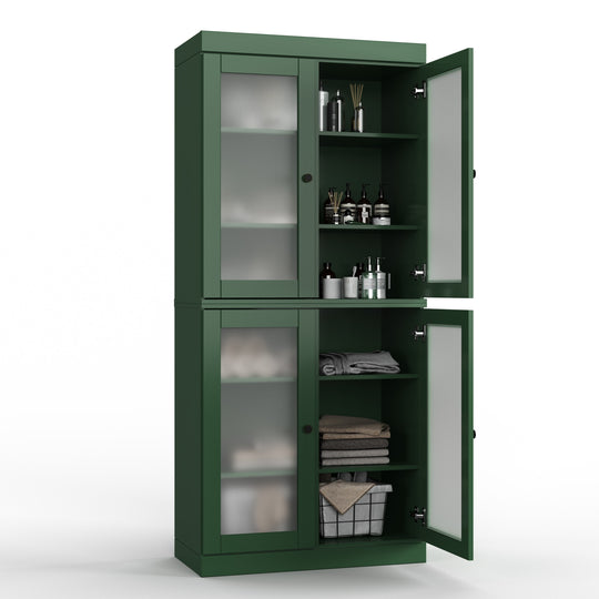 100% Solid Wood Bathroom & Laundry Storage Cabinet, Raised Panel Doors, Adjustable Shelves, 32" Wide, 71.5" Tall