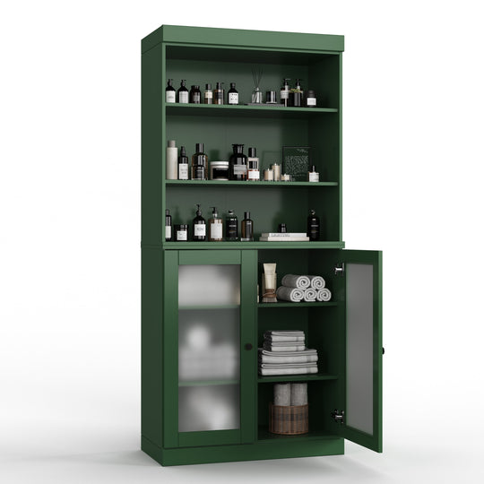 100% Solid Wood Bathroom & Laundry Storage Cabinet, Raised Panel Doors, Adjustable Shelves, 32" Wide, 71.5" Tall
