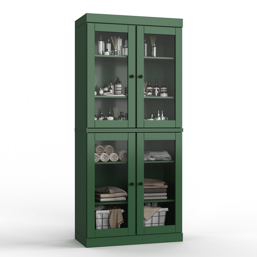 100% Solid Wood Bathroom & Laundry Storage Cabinet, Raised Panel Doors, Adjustable Shelves, 32" Wide, 71.5" Tall