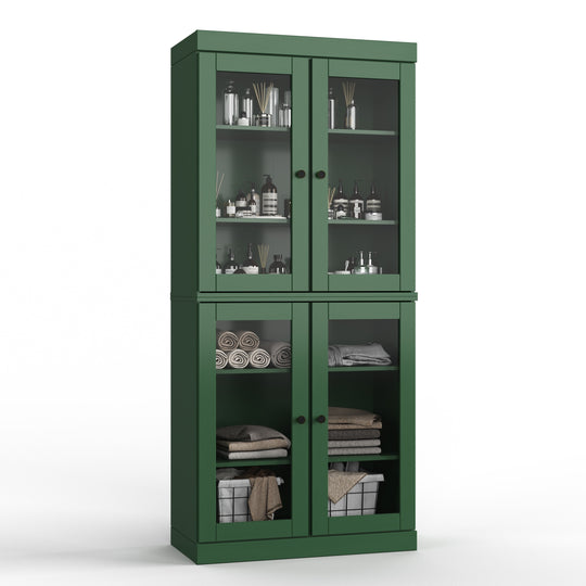 100% Solid Wood Bathroom & Laundry Storage Cabinet, Raised Panel Doors, Adjustable Shelves, 32" Wide, 71.5" Tall