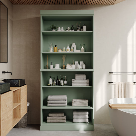 100% Solid Wood Bathroom & Laundry Storage Cabinet, Raised Panel Doors, Adjustable Shelves, 32" Wide, 71.5" Tall