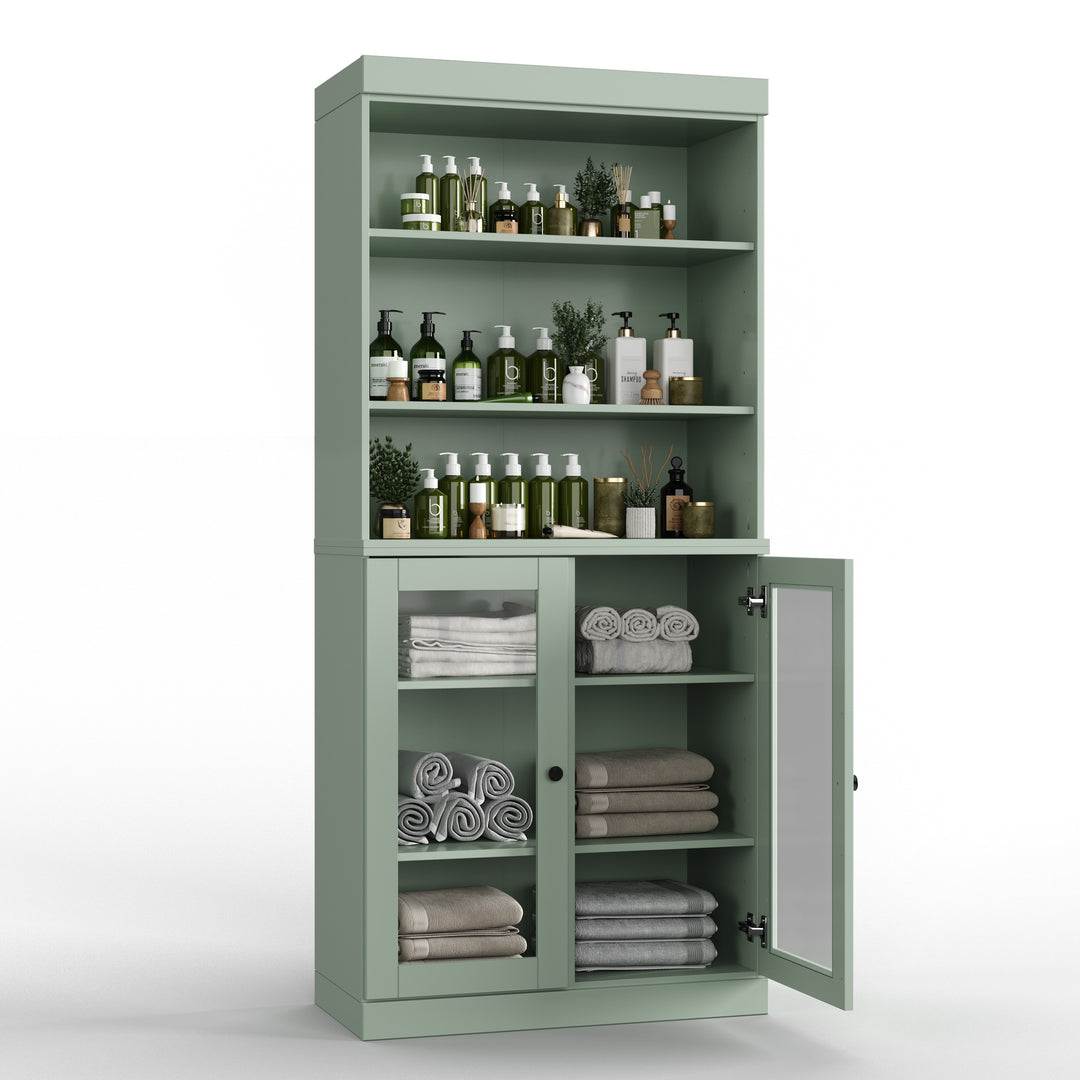 100% Solid Wood Bathroom & Laundry Storage Cabinet, Raised Panel Doors, Adjustable Shelves, 32" Wide, 71.5" Tall