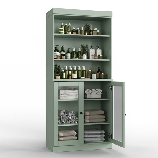 100% Solid Wood Bathroom & Laundry Storage Cabinet, Raised Panel Doors, Adjustable Shelves, 32" Wide, 71.5" Tall
