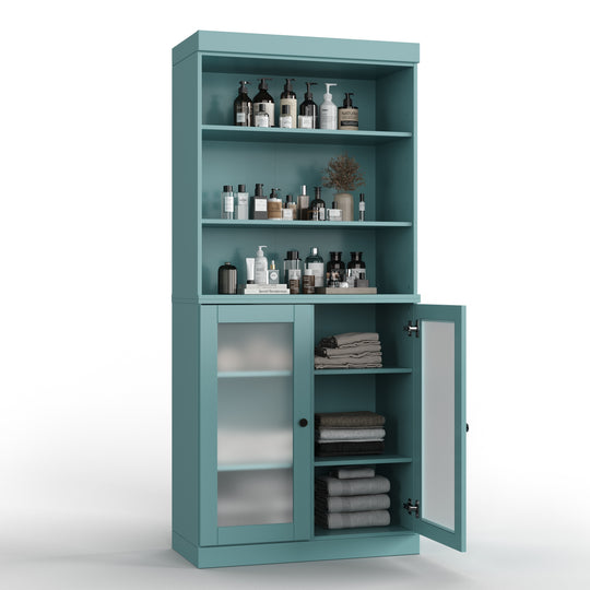100% Solid Wood Bathroom & Laundry Storage Cabinet, Raised Panel Doors, Adjustable Shelves, 32" Wide, 71.5" Tall