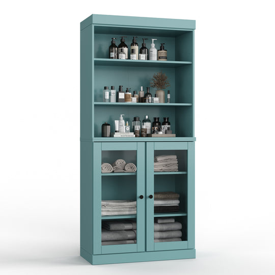 100% Solid Wood Bathroom & Laundry Storage Cabinet, Raised Panel Doors, Adjustable Shelves, 32" Wide, 71.5" Tall