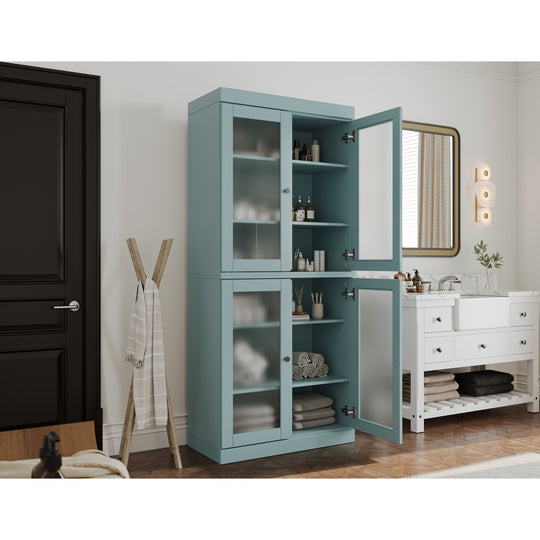 100% Solid Wood Bathroom & Laundry Storage Cabinet, Raised Panel Doors, Adjustable Shelves, 32" Wide, 71.5" Tall