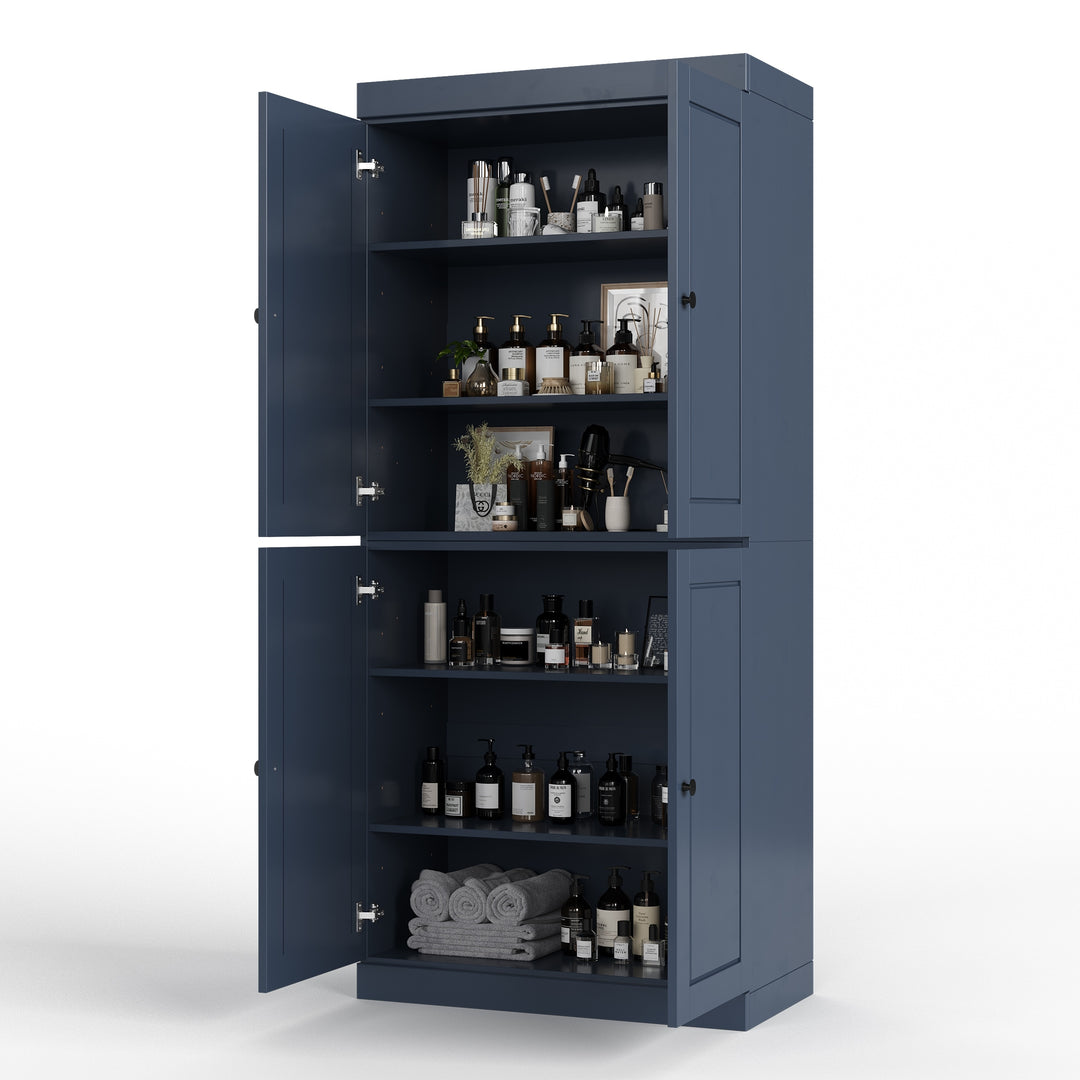 100% Solid Wood Bathroom & Laundry Storage Cabinet, Raised Panel Doors, Adjustable Shelves, 32" Wide, 71.5" Tall